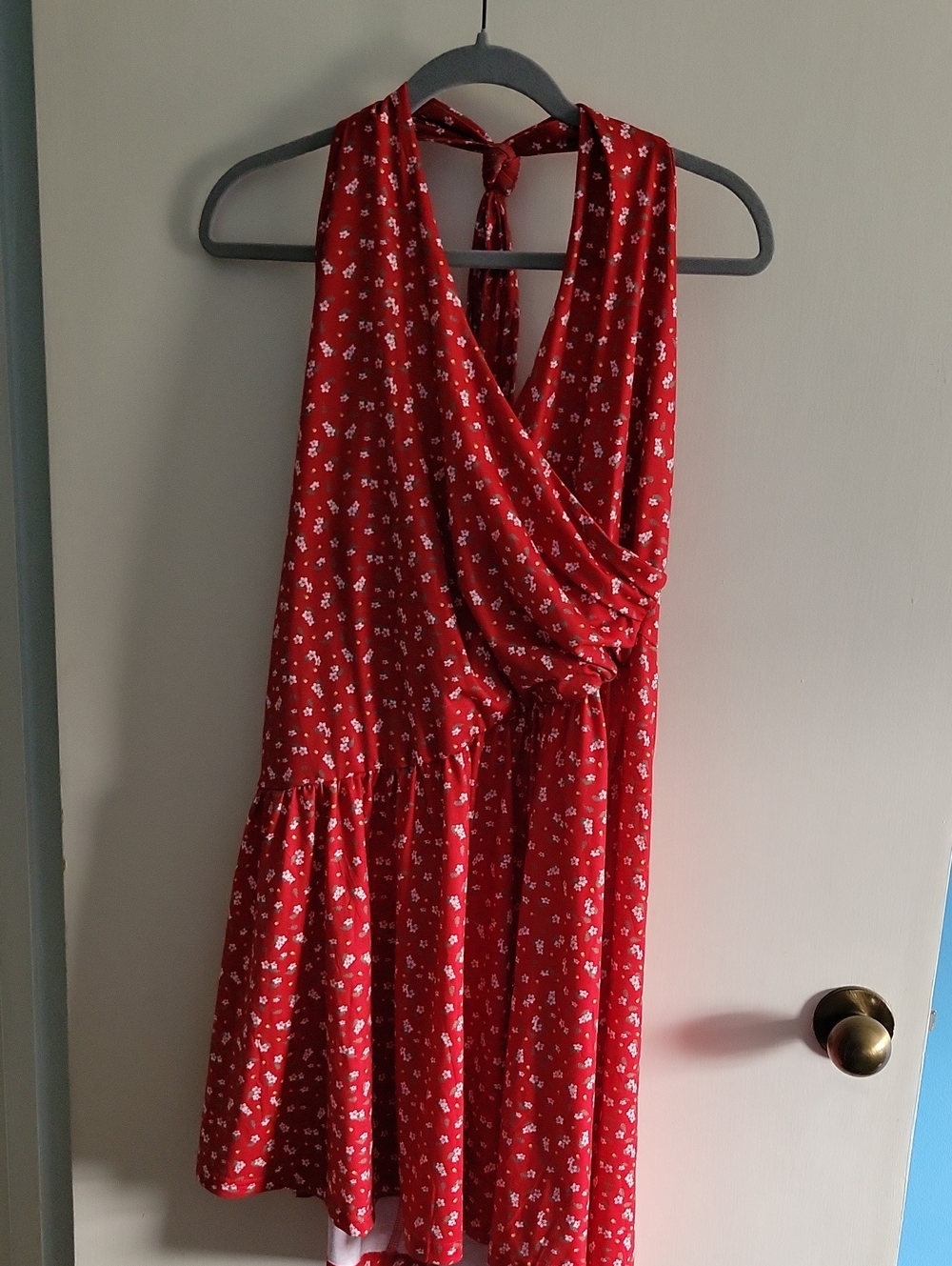 Red Floral Wrap Halter Dress - Women